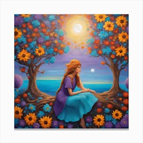 Girl Sitting Under A Tree Canvas Print