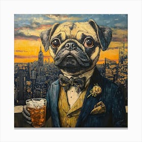 Gentleman Pug At Nyc Rooftop Bar 2 Canvas Print