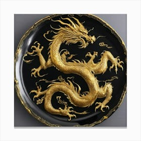 Plato Negro Oriental Con Dragon Dorado Canvas Print