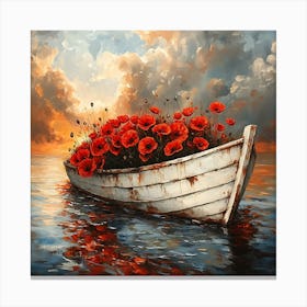 Poppies In A Boat 5 Canvas Print