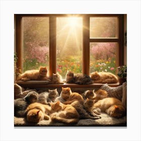 Cats On The Windowsill Wall Print Art A Heartwarming Scene Of Cats Relaxing By A Sunny Window, Perfect For Bringing Warmth And Joy To Any Cat Lover S Home Canvas Print