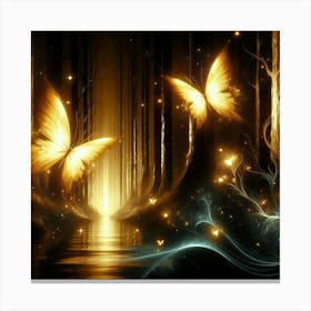 Golden Butterflies In The Forest 3 Canvas Print