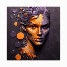 An Abstract Woman's Face in Deep Purple and Orange Colors - Embossed Artwork In Metal Canvas Print
