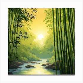 A Stream In A Bamboo Forest At Sun Rise Square Composition 277 Canvas Print