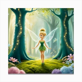 A Luminous Whimsical Illustration Of Tinkerbell The Mystical Forrest 1 Canvas Print