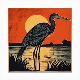 Retro Bird Lithograph Great Blue Heron 5 Canvas Print