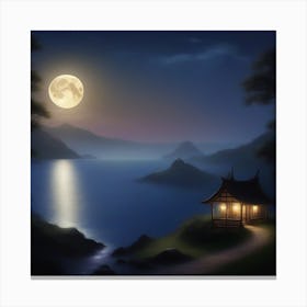 Asian House At Night Canvas Print