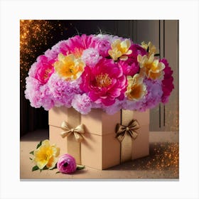 Gift Box With Flowers Canvas Print