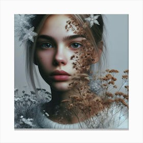 Winter Girl With Flowers Canvas Print
