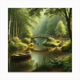 Bridge over river, fotorealism Canvas Print