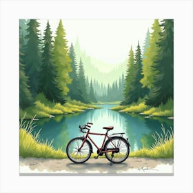 Cruiser Bike By A Serene Forest Clearing Watercolor Painting 1 Canvas Print