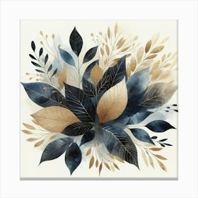 Blue And Gold Leaves Canvas Print Canvas Print