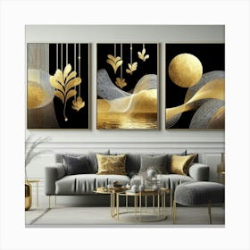 Gold And Black Abstract Painting Canvas Print