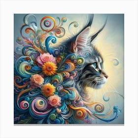 Cat With Flowers 2 Canvas Print