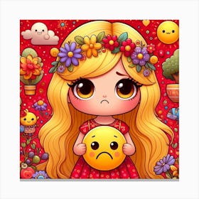 Sad Girl Holding Emoji 1 Canvas Print