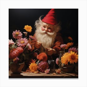 Gnome With Flowers Canvas Print