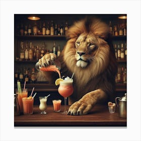 Lion At The Cocktail Bar Canvas Print