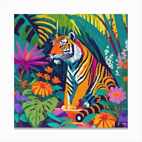 Firefly Beautiful Magic Garden With A Tiger Colourful Flowers And Tropical Plants Art Synthwave Ver 2 Canvas Print