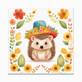 Floral Baby Hedgehog Nursery Illustration (3) Canvas Print