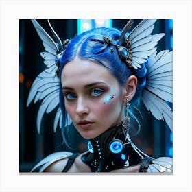 Futuristic Girl With Blue Wings Canvas Print