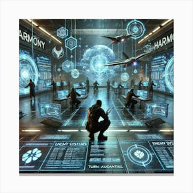 A Futuristic Sci Fi Scene Depicting Harmony Operatives Hacking Canvas Print