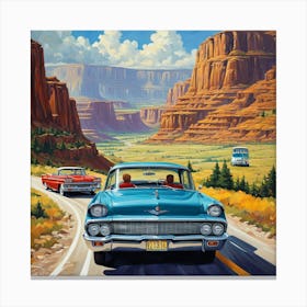 90's car, A Classic 1960s Family Road Trip Scene art print 6 Canvas Print