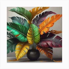 Tropical Leaves In A Vase Canvas Print