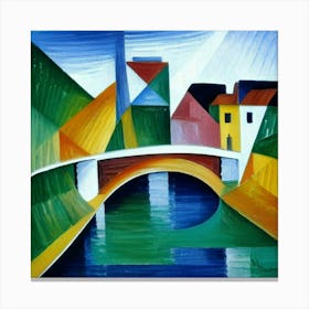 Bridge over the river surrounded by houses 1 Canvas Print