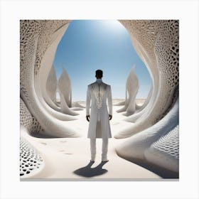 Man In White Standing In A Desert Canvas Print