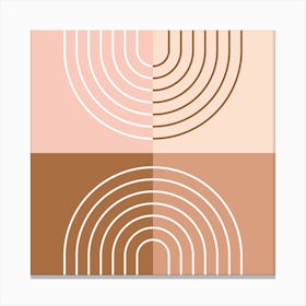 Abstract Rainbow Line and Blocks II in Brown Beige Peach Midcentury Modern 1 Canvas Print