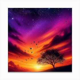 Sunset With Birds 2 Canvas Print