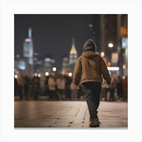 Boy Walks Down The Street At Night Canvas Print