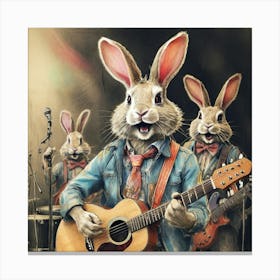 Rabbits Playing Guitar Canvas Print