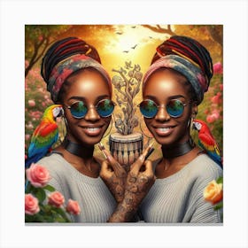 Two African Women With Parrots Canvas Print