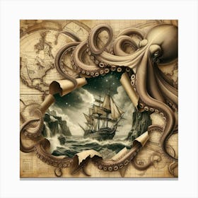 Octopus Tentacles On A Map Canvas Print
