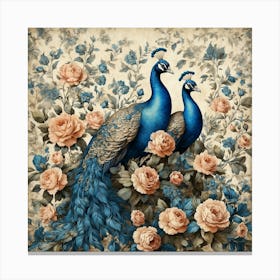 Peacocks And Roses Canvas Print