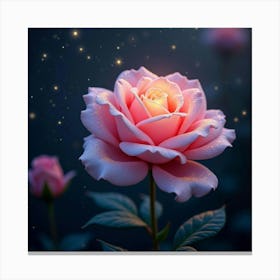 A Dreamy Rose With Petals Of Shimmering, Iridescent Light Blooming In A Starry Garden Canvas Print