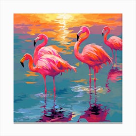 Flamingos At Sunset Canvas Print