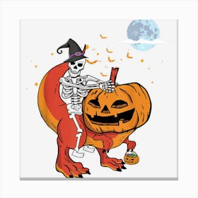 Skeleton Dinosaur Pumpkin Scary Halloween Trick Or Treat Fun Canvas Print