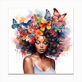 Maraclemente Black Woman Watercolors With Colorful Flowers And 3 Canvas Print