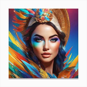 Woman With Colorful Feathers Canvas Print