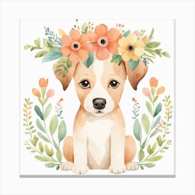 Floral Baby Dog Nursery Illustration (18) Canvas Print