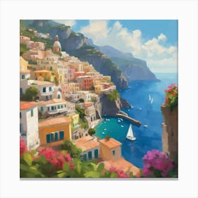 Lazy Square Impressionist Oil Painting Of The Sunny Amalfi Coast (6) Canvas Print