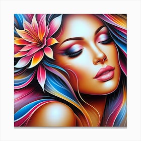 Colorful Girl With Flower Canvas Print