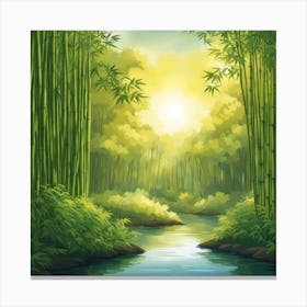 A Stream In A Bamboo Forest At Sun Rise Square Composition 251 Canvas Print