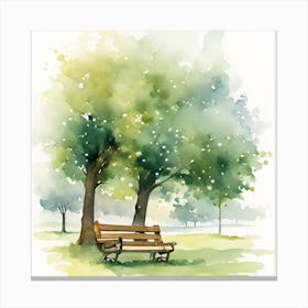 outdoors, park, bench , beautiful trees, and scenery, morning dew, horizon, good weather Canvas Print
