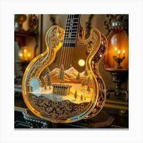 Guitar Snow Village Canvas Print