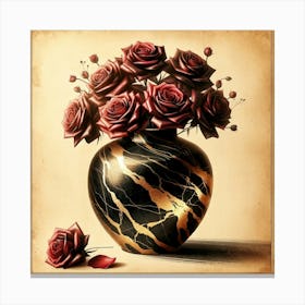 Roses In A Marble Vase 11 Canvas Print