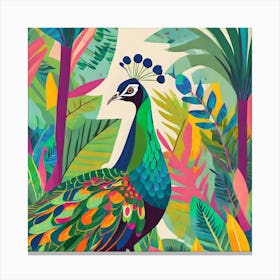 Peacock In The Jungle 5 Canvas Print