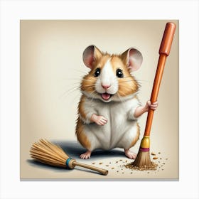 Hamster With Broom 2 Canvas Print